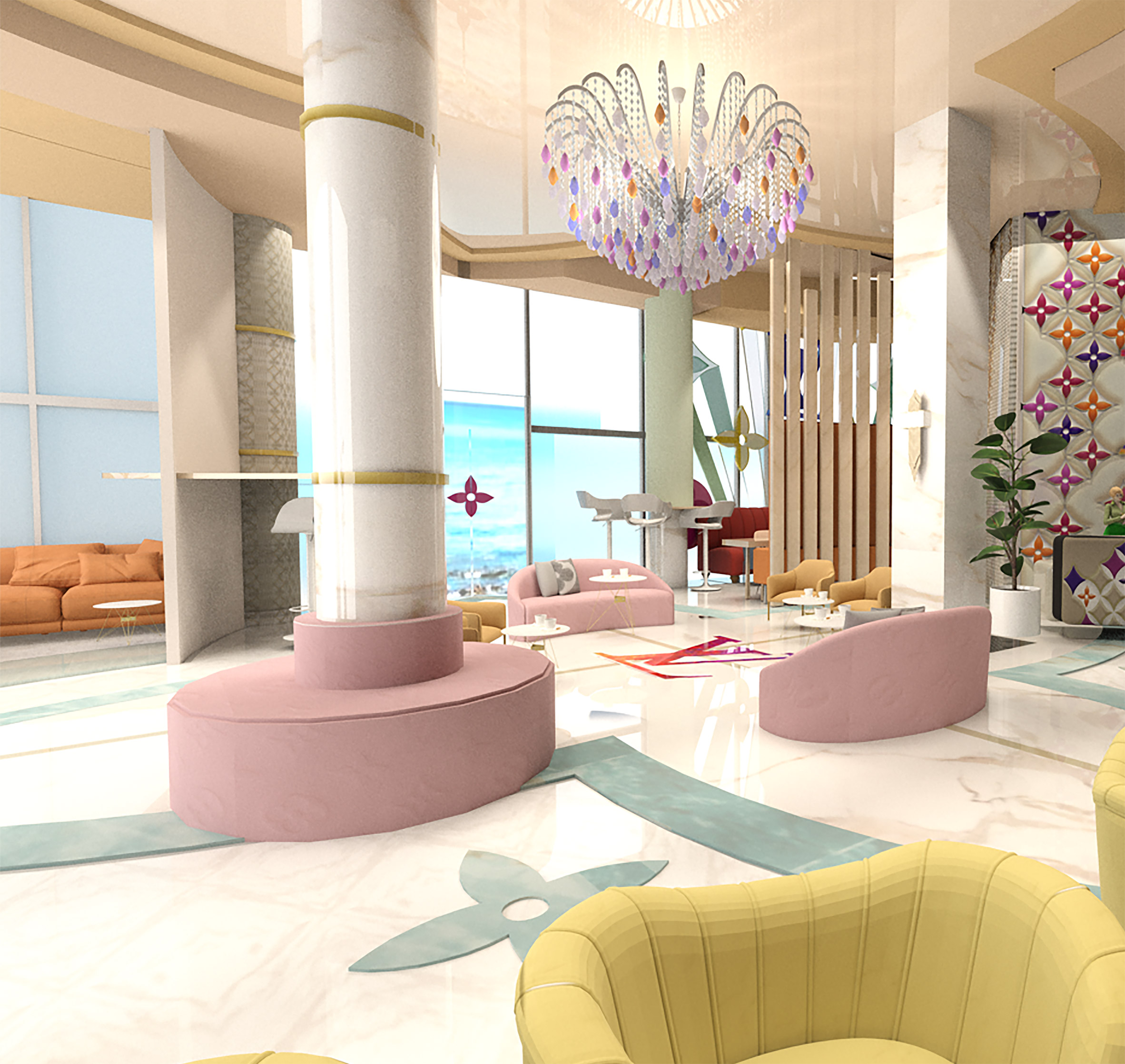 Louis Vuitton-designed hotel featuring pastel colours