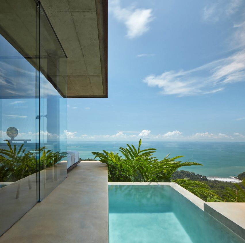 Rectilinear infinity pool on terrace of Costa Rican villa