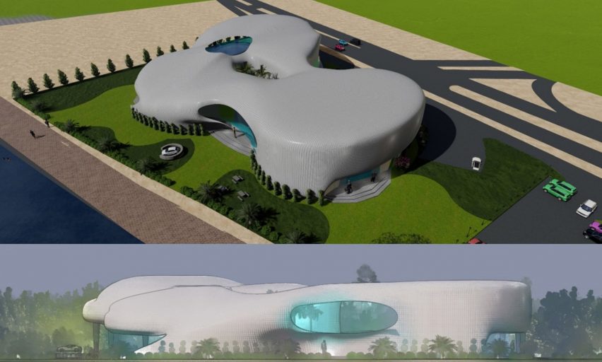 Rendering of a large biomorphic building