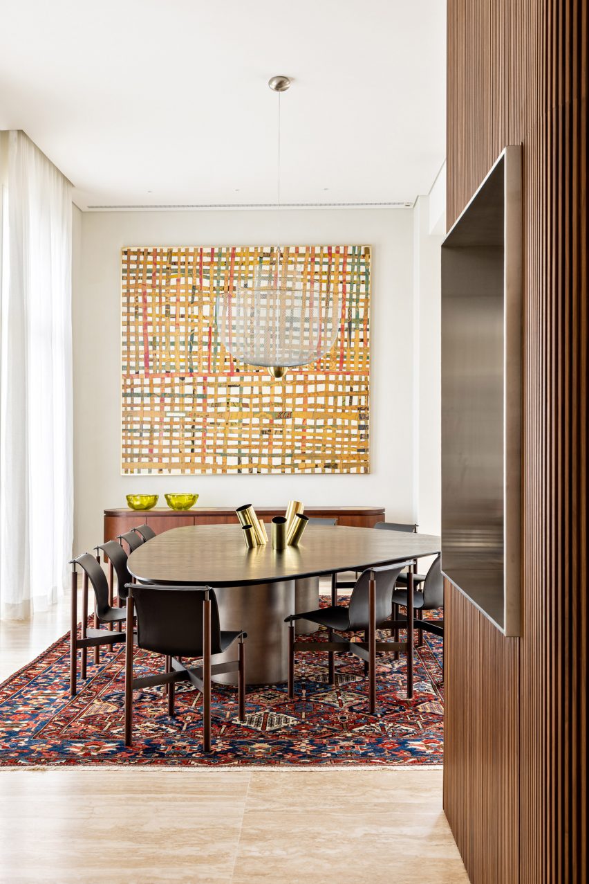 Dining room with bold artwork