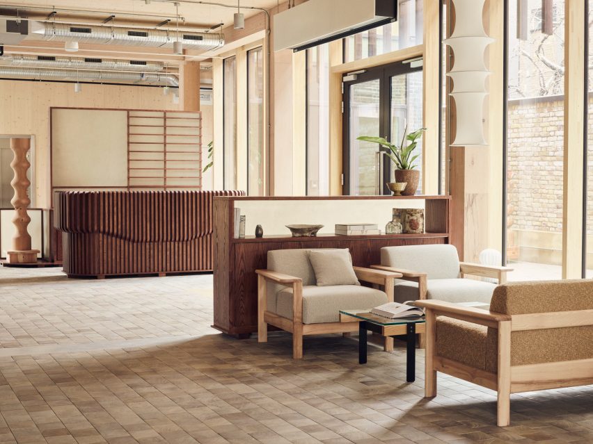 Wood-clad interior of London office building