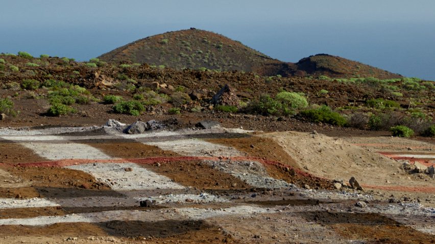 Colourful paint markings on a site in the Canary Islands