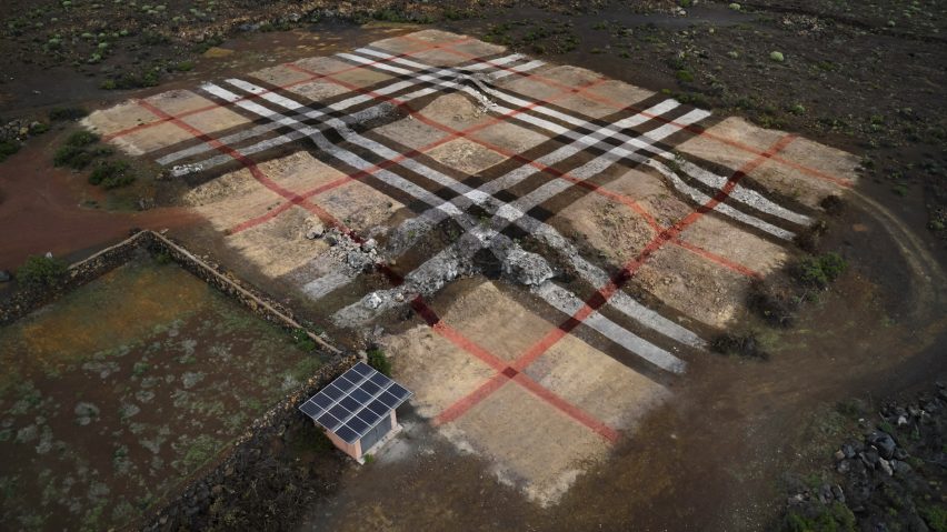 Large-scale land art of the distinctive Burberry check pattern