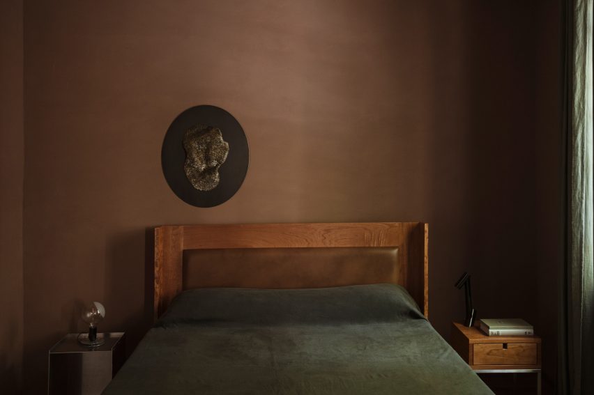 Brown bedroom in house in Mexico City by Chloe Mason Gray