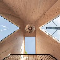 Interior roof skylights in the Biv Punakaiki cabin by Fabric Architecture