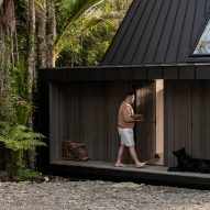 Exterior of the Biv Punakaiki cabin by Fabric Architecture
