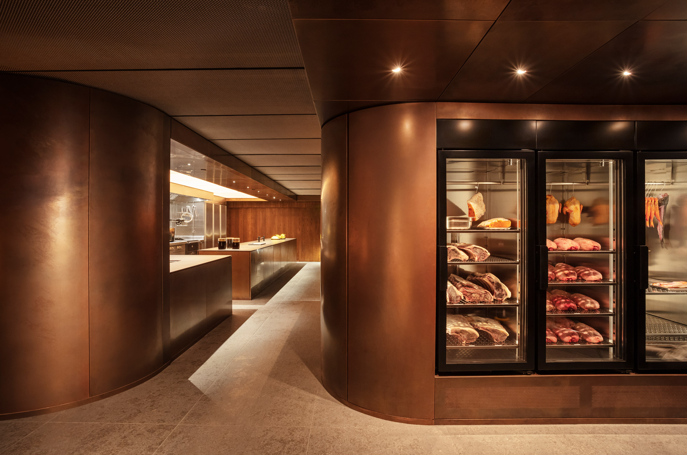 Copper fridge in London restaurant by Studio David Thulstrup