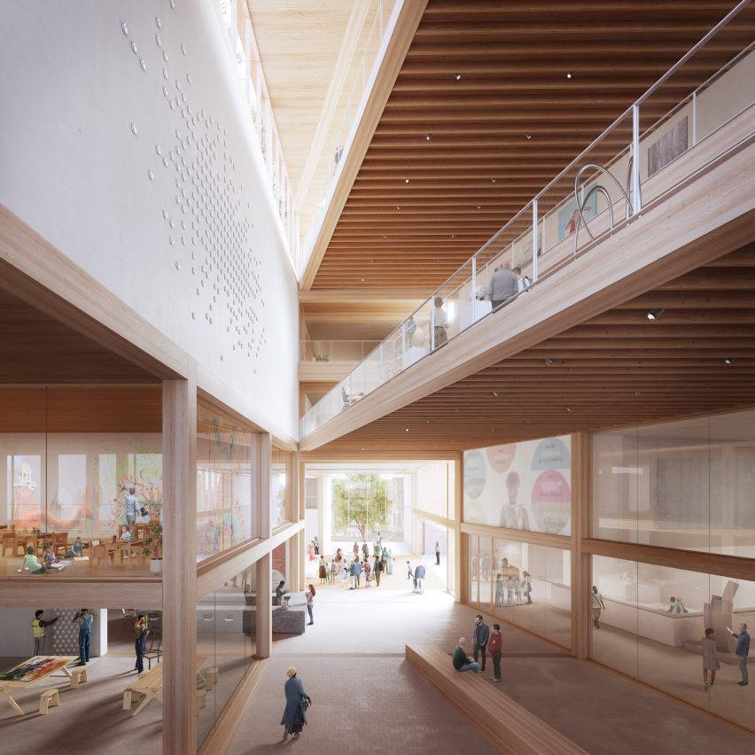 رندر طراحی داخلی Lever Architecture برای موزه هنر پورتلند