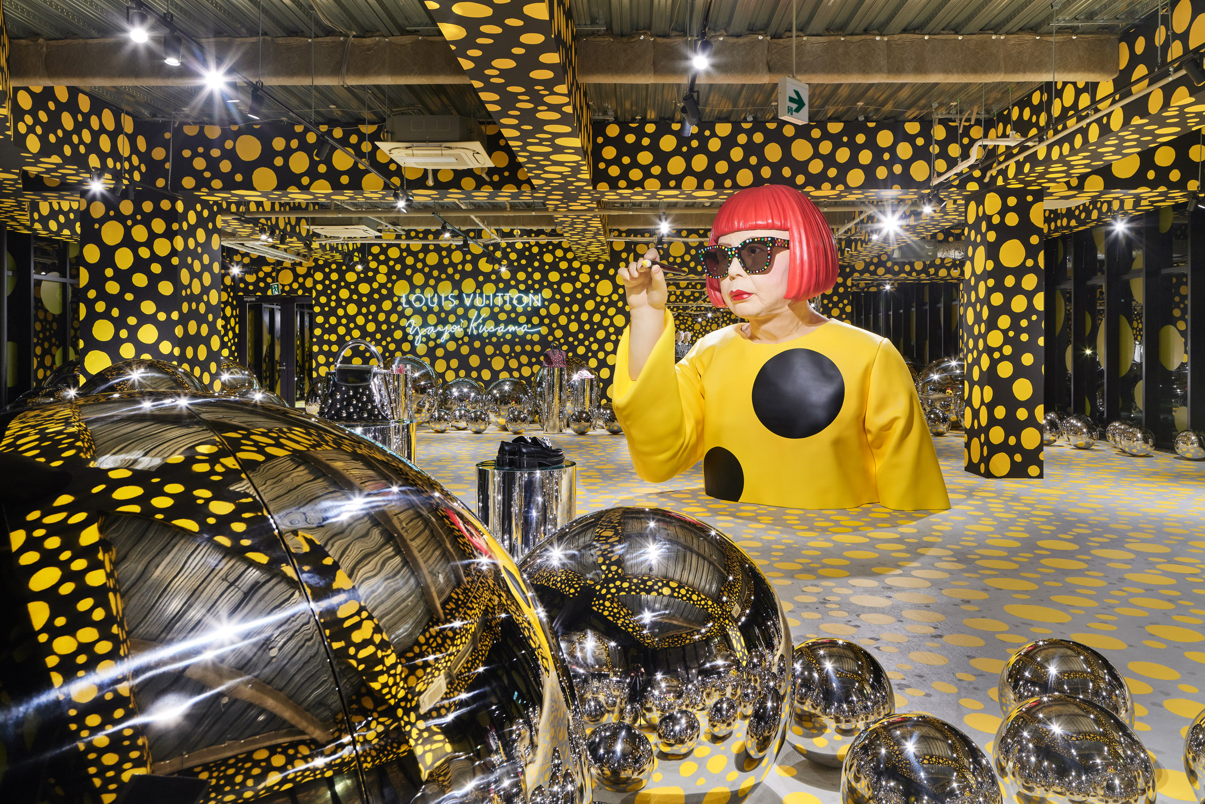 Interior image of a Louis Vuitton and Yayoi Kusama pop up store