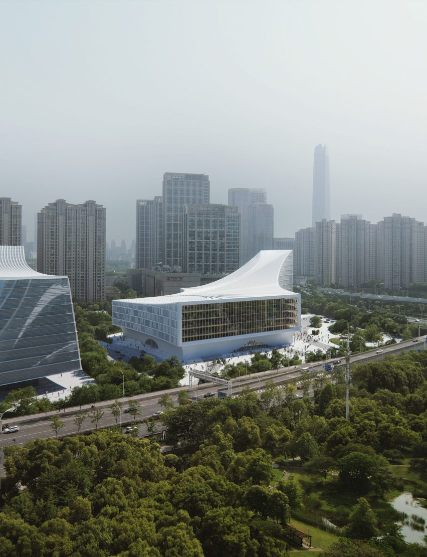 Render of the exterior of Wuhan Library
