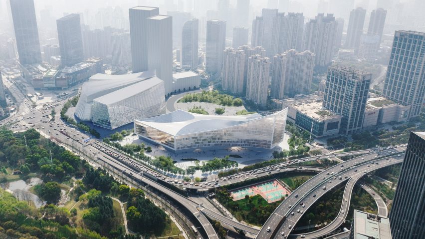 Aerial render of Wuhan Library