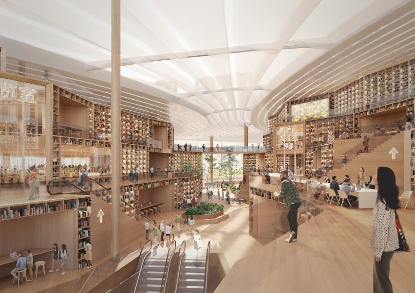 Interior render of Wuhan Library
