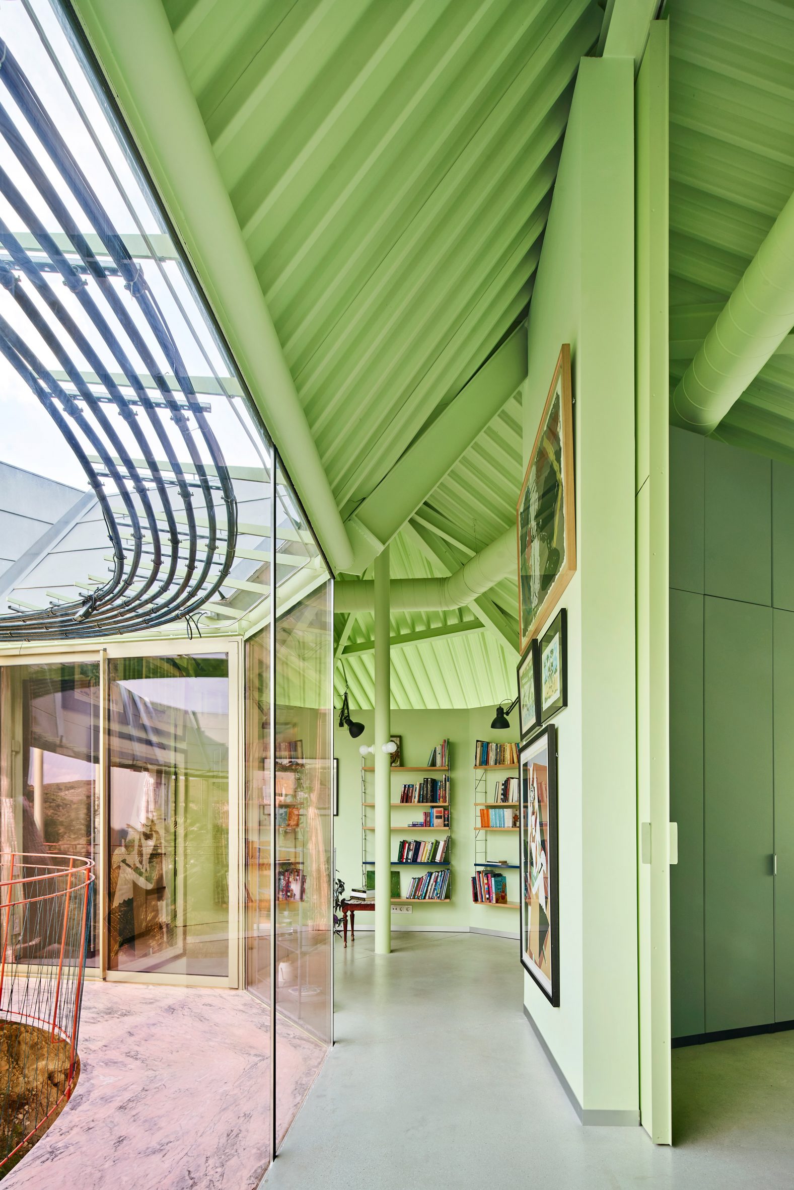 Green interior of Rambla Climate-House by Andrés Jaque, Office for Political Innovation and Miguel Mesa del Castillo