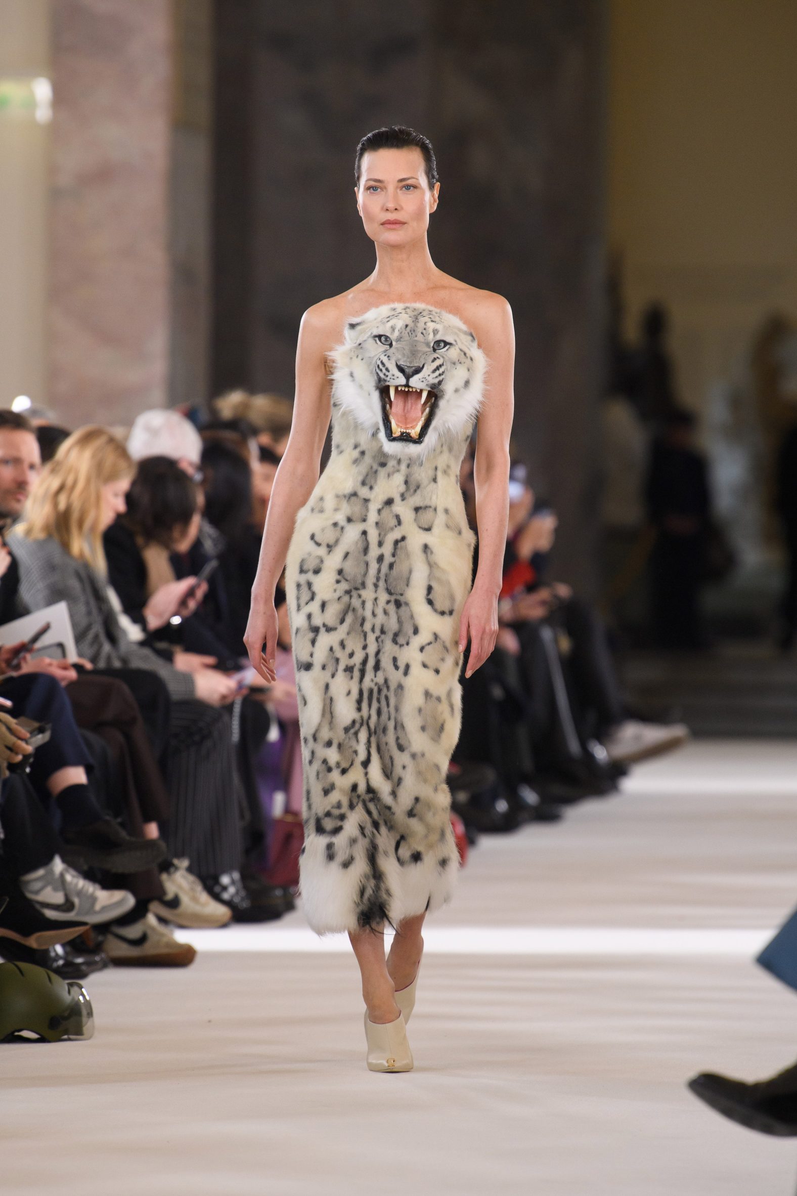 Wild animal heads decorate gowns at Schiaparelli couture show