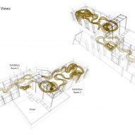 Axonometric drawing of the gallery and rattan structure by Enter Projects Asia