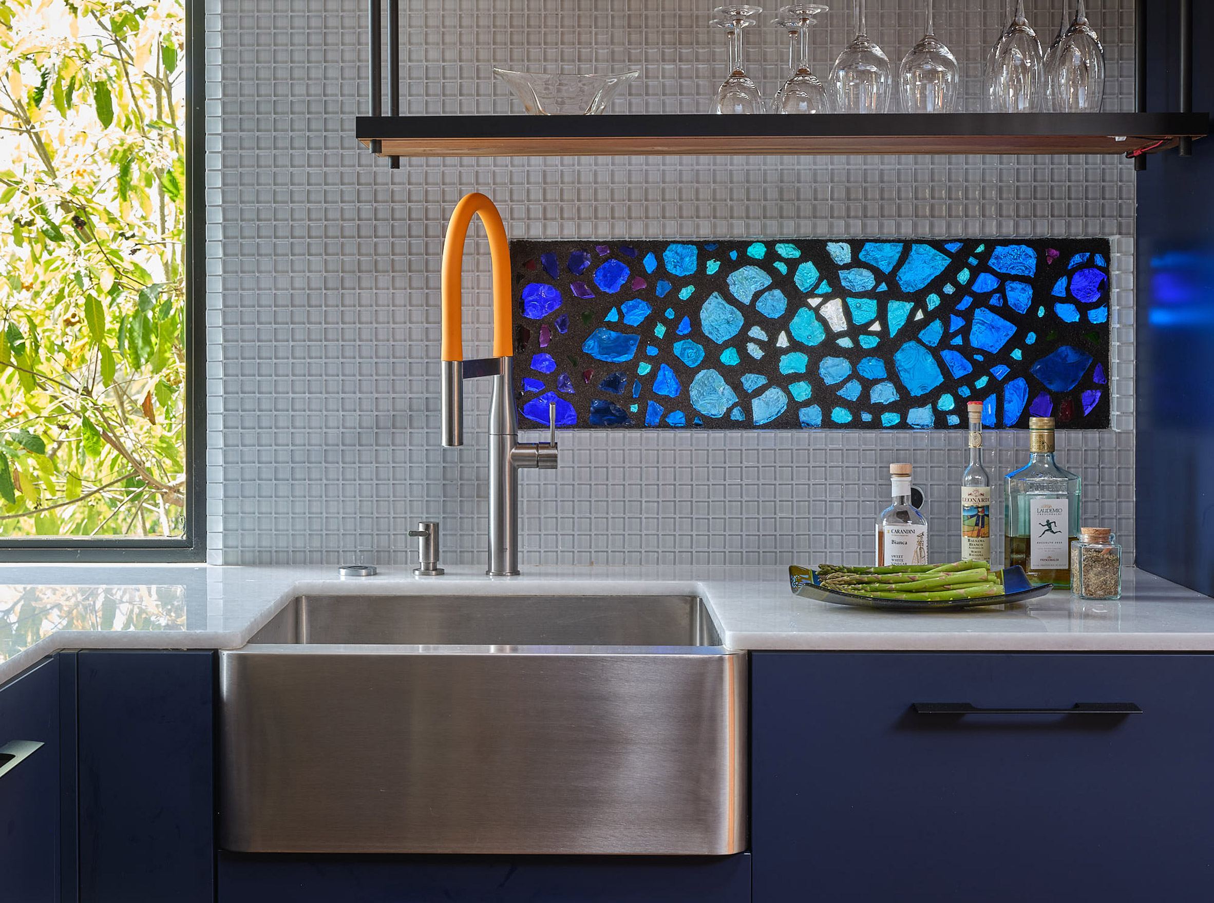Stained glass in modernist home