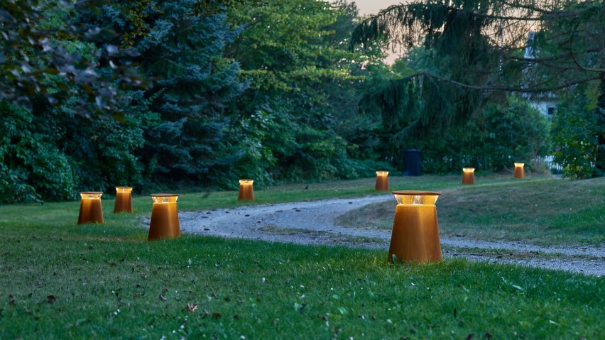 Bollards lining a pathway in a park