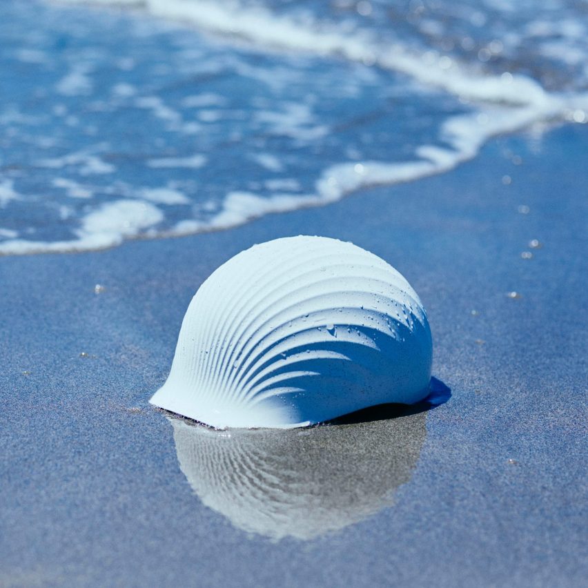 Shellmet helmet made from waste scallop shells