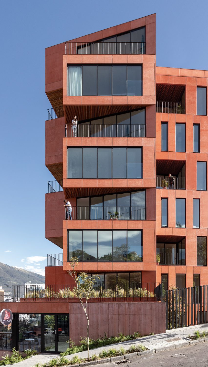 Sloping balconies in mixed-use development in Ecuador