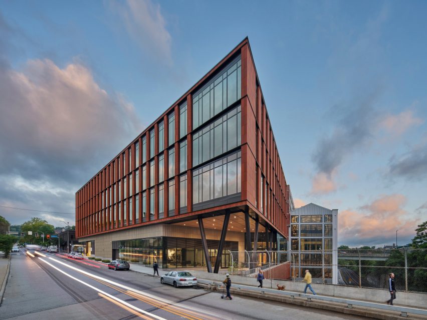 Angular building containing laboratory in Pittsburgh