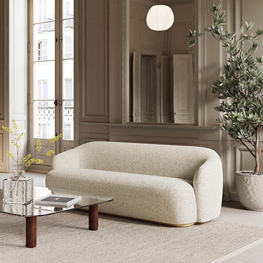 Photograph of a white sofa designed by Fogia in a living room