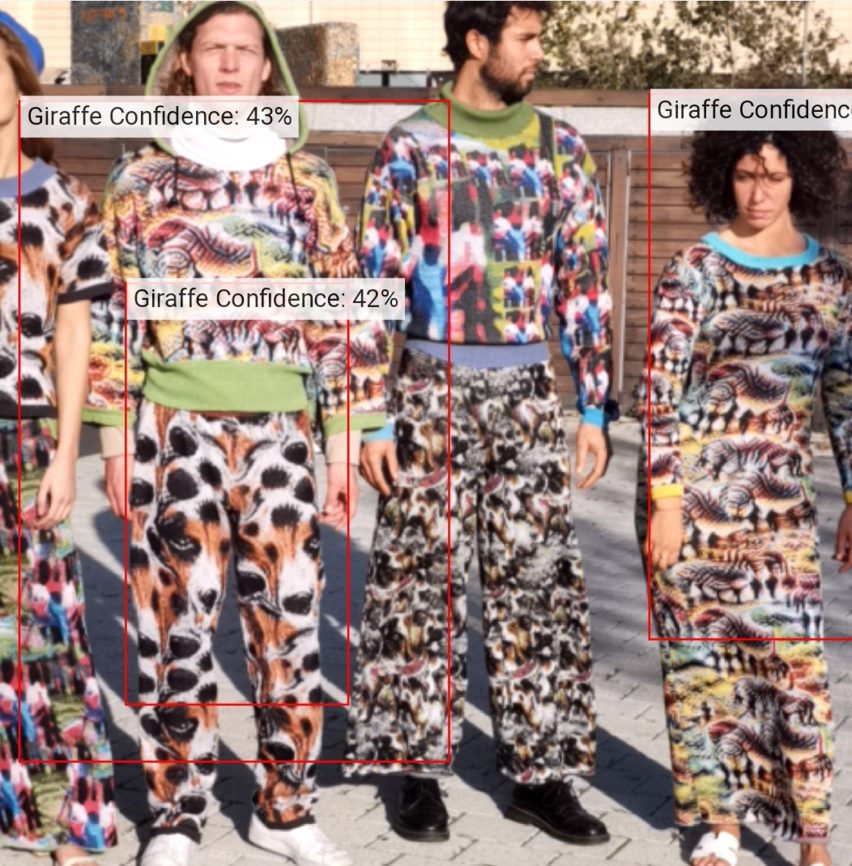 Biometric data shown on individuals wearing the patterned garments