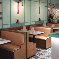 Traditional Hong Kong diners inform interior of Bao Express in Paris