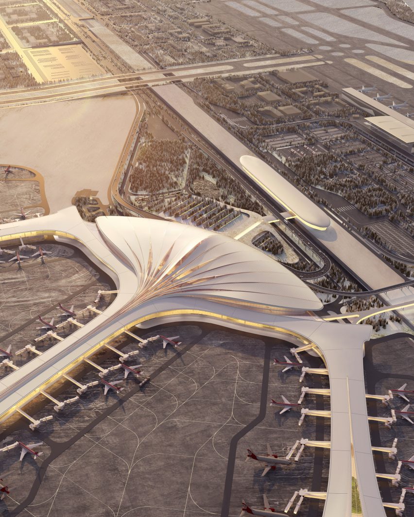 Aerial render of proposed Terminal 3 at Changchun airport