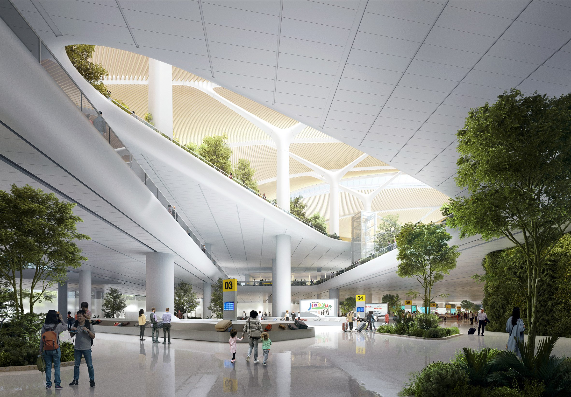 Proposed interior of Terminal 3 at China's Changchun Longjia International Airport by MAD