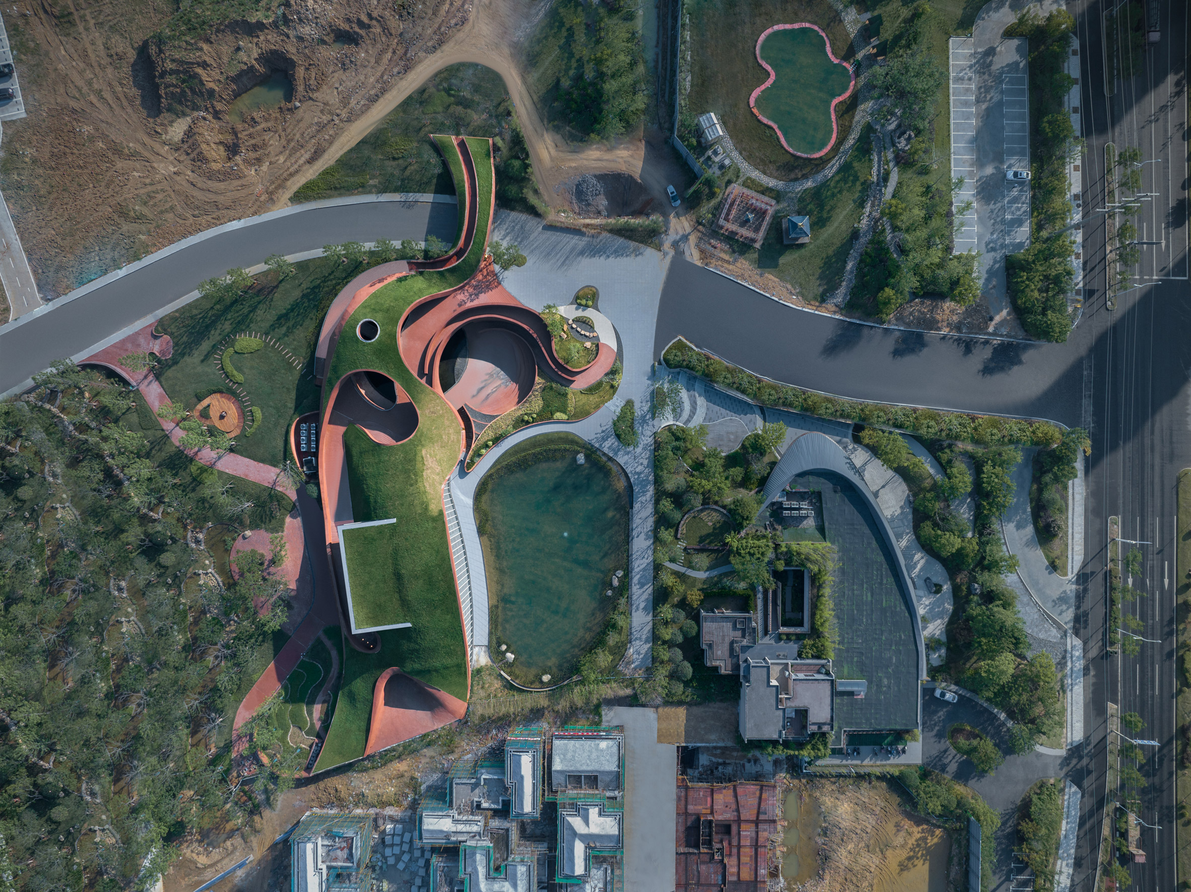 Aerial view of Chaohu Natural and Cultural Centre by Change Architects