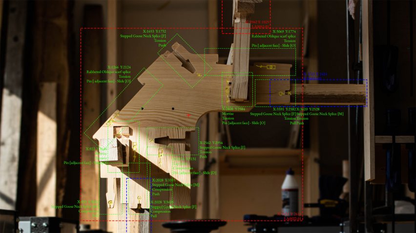 مدل معماری چوبی با متن مشروح سبز