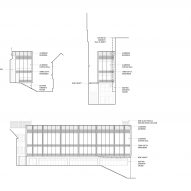 Three elevation drawings of a school extension and renovation by Charles F Bloszies