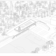 Axonometric drawing of Fieldhouse sports centre in South Tyrol by MoDus Architects