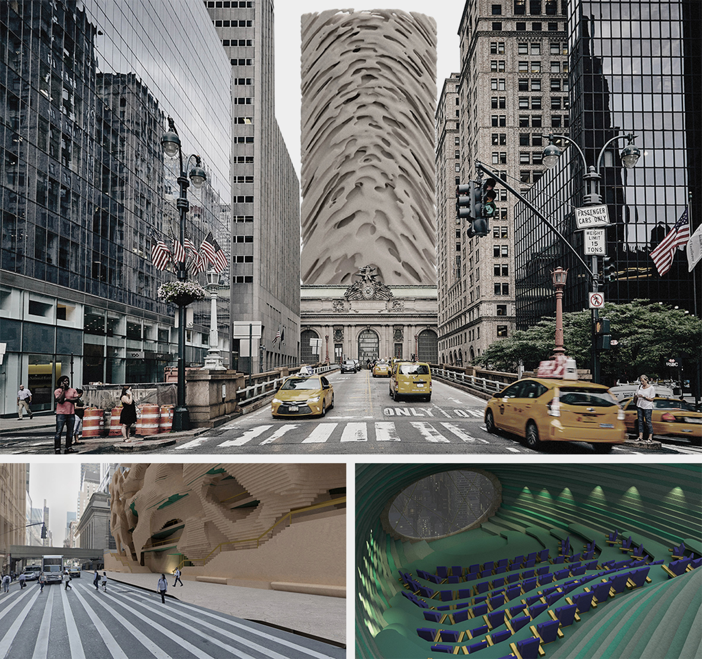Collage of visualisations showing high rise