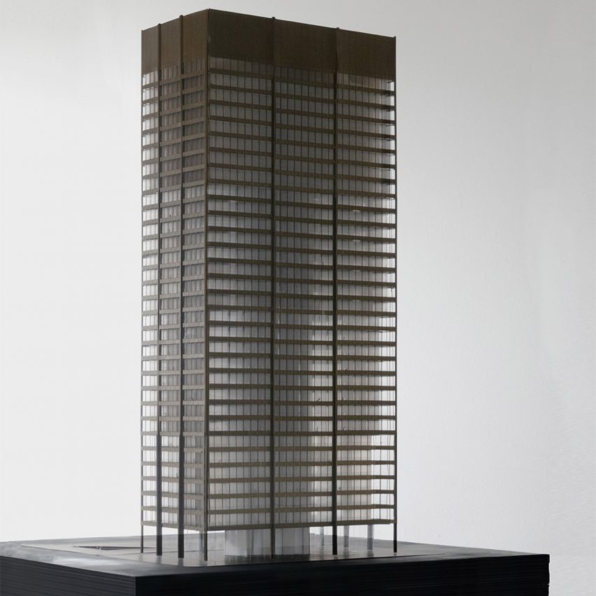 Photograph of dark semi-transparent architectural model