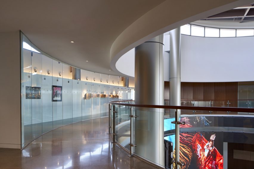 Museum gallery space with concrete floor and circular atrium