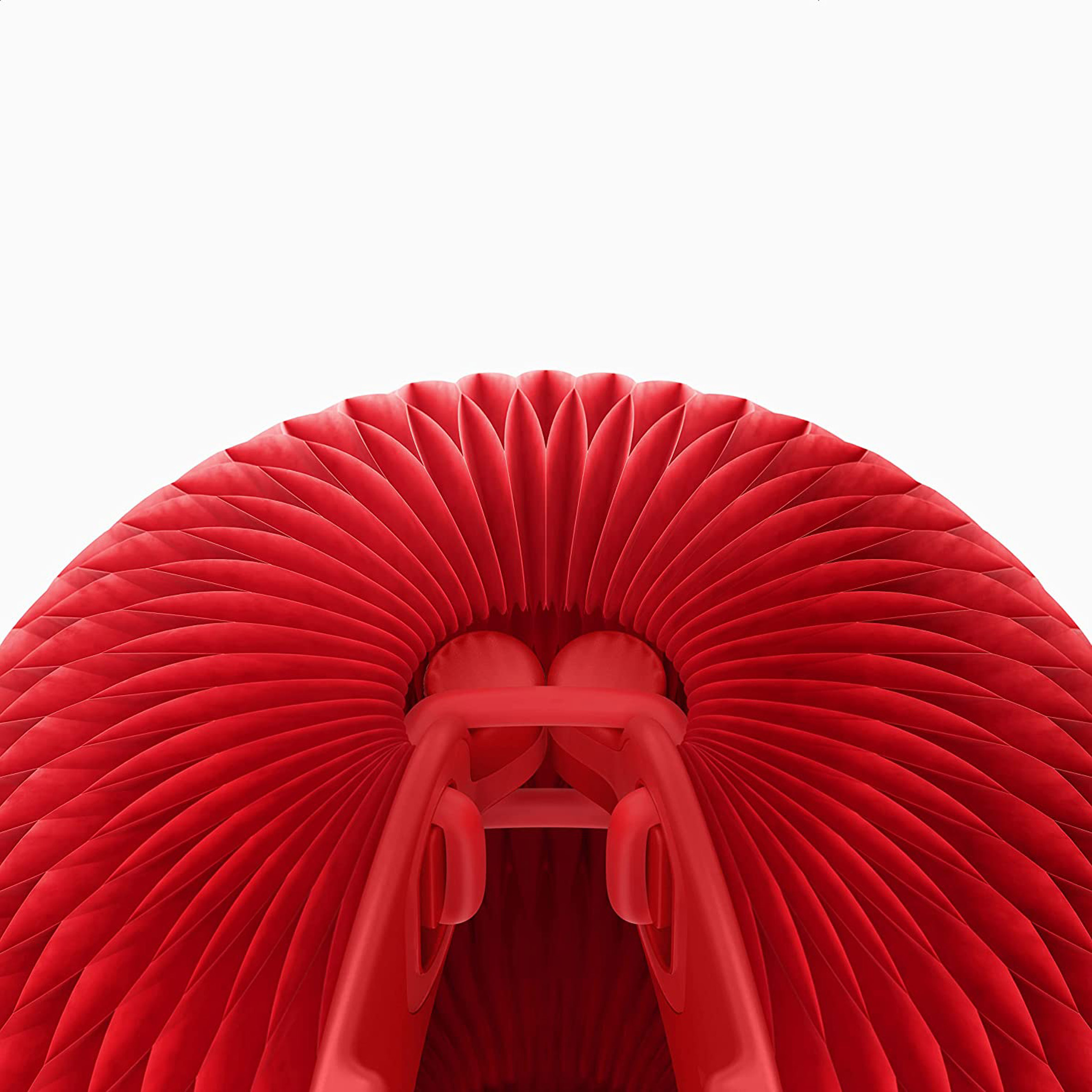 Rendering of a detail of Jony Ive's Red Nose Day nose design, showing the rubber fastening where the ball attached to a nose