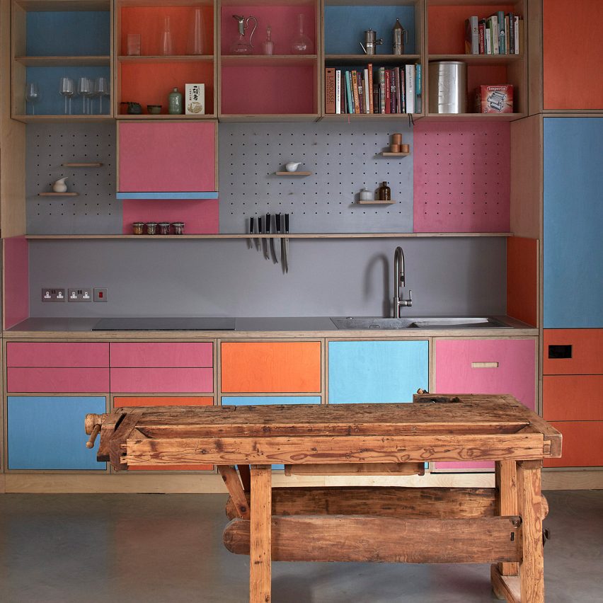 The interior of a colourful kitchen