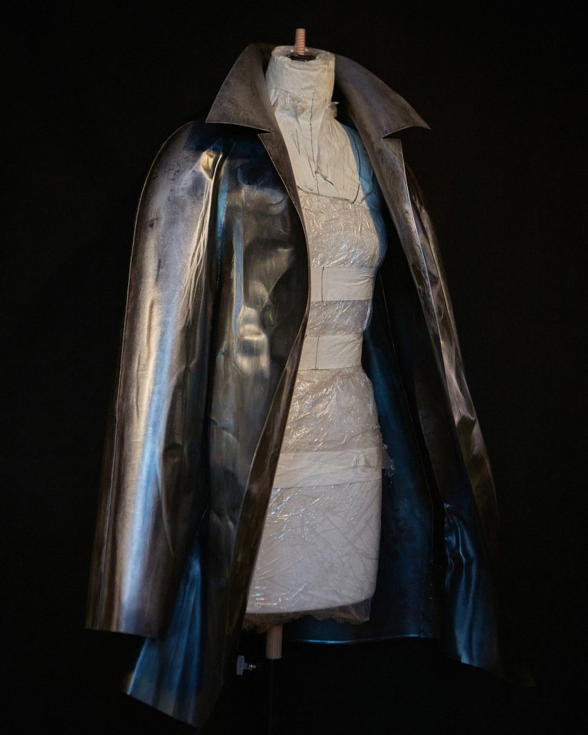 Photo of a metal Loewe jacket on a mannequin