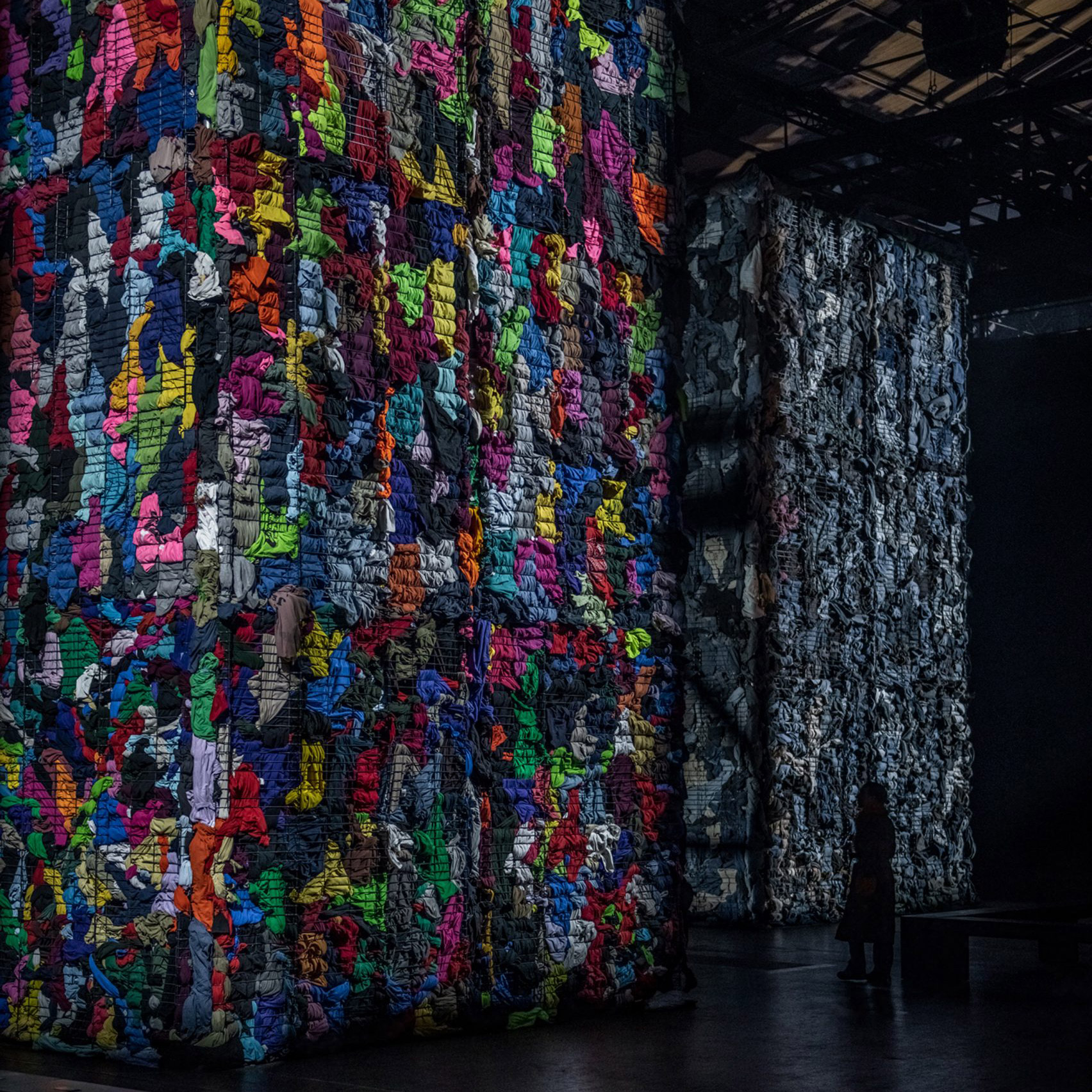 Towers of clothes installed on Marine Serre Autumn Winter 2023 runway