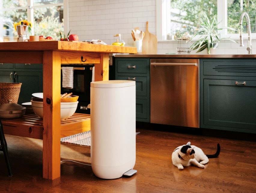 Photo of the Mill food waste bin in a kitchen