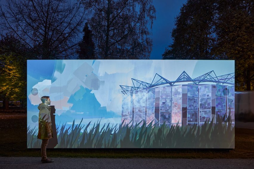 Photograph showing animation on outdoor cinema screen