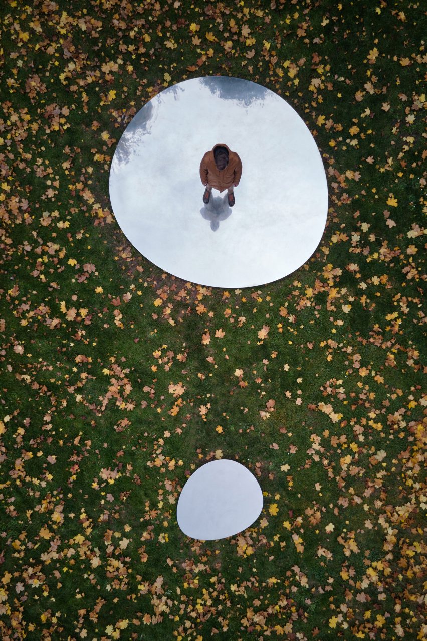 Aerial photograph of mirrors on ground around trees
