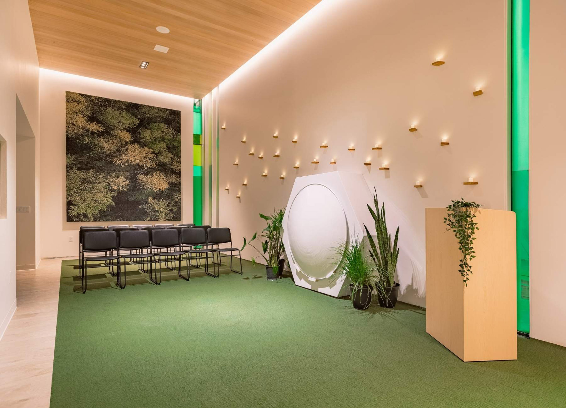 Ceremony room of human composting facility in Seattle designed by Olson Kundig