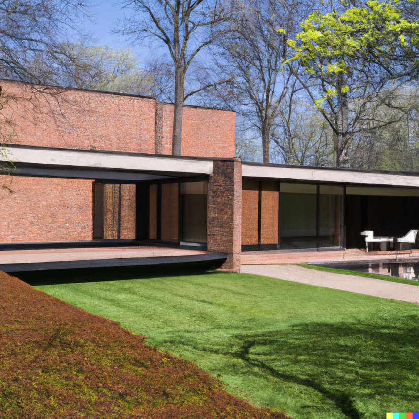 red brick mies van der rohe family home generated by AI software Dall E 2