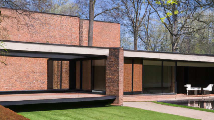 red brick mies van der rohe family home generated by AI software Dall E 2