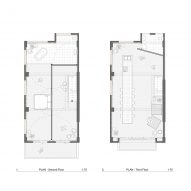Lower and upper floor plans of the Fishmarket studio by Ab Rogers Design
