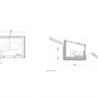 Floor plan and section of the bunker bar in Japan by Schemata Architects