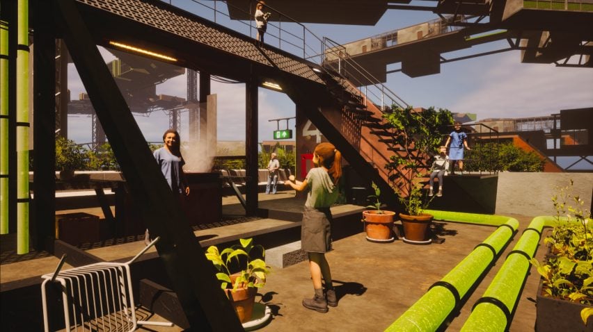 Visualisation showing roof terrace with people standing on it