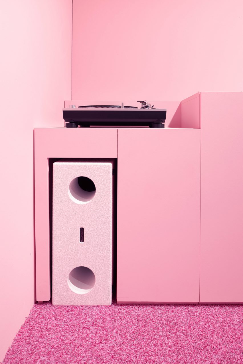 Record player within art gallery by Golem